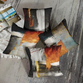 Sanwarm Throw Pillow Covers Home Decor Set of 4 Retro Gold Painting Orange Space Pillow Cases Decorative 18 x 18 Inches Outdoor Cushion Couch Sofa Pillowcases