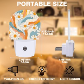 FOISIIAEA Night Light, Retro Groovy Flower Night Lights Plug into Wall Dusk to Dawn Sensor Round Nightlight for Women Men Energy Efficient Led Lamp 0.5W for Stairway Hallway Bedroom