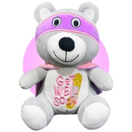 Get Well Soon Gifts for Kids - Kikilishop's Brand New EMBROIDERED Surgery Teddy Bear - Get Well Soon Stuffed Animal - Feel Better Gifts for Kids - 9" Superhero Teddy Bears (Pink/Purple Bear)