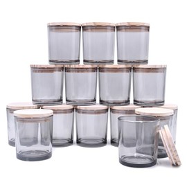 SHOWIN 8 OZ Thick Candle Jars for Making Candles 15 Pcs, Gray Empty Jars with Wood Lids for Candle Making, Sample Container,Clear Gray