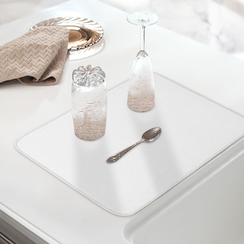 Solid White Dish Drying Mat for Kitchen Counter, Microfiber Rack