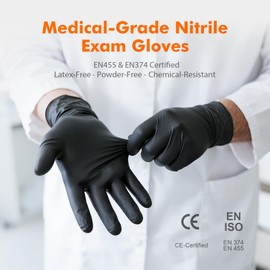 Black Nitrile Gloves Large, Disposable, Powder Free & Latex Free, Examination Gloves for Medical, Food Safe, Cleaning & Household Use – 100 Pack