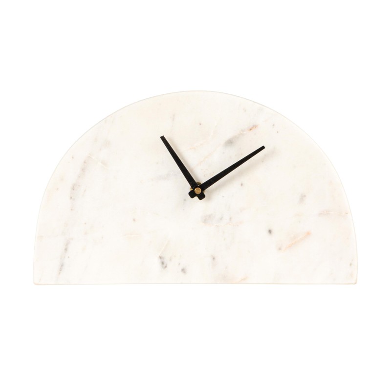 Bloomingville Decorative Half Moon Marble Mantel Clock, White and Black