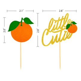 24Pcs Little Cutie Cupcake Toppers Glitter Orange Cupcake Picks for Citrus Theme Baby Shower Decorations