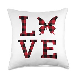 Kismet Designs Love Butterfly Red Buffalo Check Rustic Lake Cabin Lodge Throw Pillow, 18x18, Multicolor