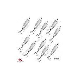 Fish WOW! 10pcs 1/2oz Hopkin Style Casting Spoon Jig Lures Hammered Spoons with a Treble Hook - Silver Chrome