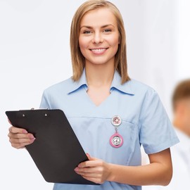 Lancardo Nurse Watch Nurse Clip Watch Stretch and Shrink Pearl Flower Women's Pocket Watch Analog Watch Pocket Watch Nursing Day Gift, Pink, Casual