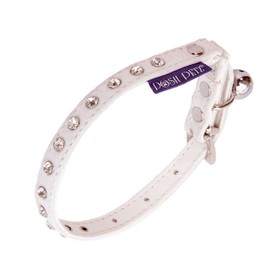 Diamante Velvet Adjustable Cat Safety Collar With Bell Made By Posh Petz® - Natural/White