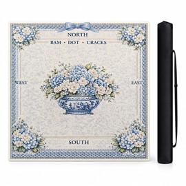 AVAONE American Mahjong Mat 33x33 Inch, Blue Porcelain Floral with Non-Slip Rubber Backing, 3mm Thick Table Mat with North South East West Markings, Hydrangea Vase Design