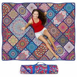 Fefede Waterproof Picnic Blankets Foldable & Portable 60''x80'' Boho Picnic Mat for Outdoors, Large Washable Picnic Blanket for Travel Camping Beach, Park Grass Picnic Blanket Accessories for Adults