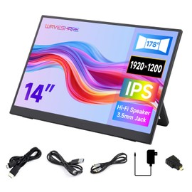 waveshare Luckfox 14inch Portable Monitor with Stand, IPS Screen, Mini HDMI Interface, 1920 × 1200 Full HD, 178° Viewing Angle, ABS Case, 100% sRGB High Color Gamut, Supports HDR, No Touch