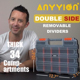 Anyyion Small Parts Organizer, 34-Compartments Double Side parts organizer with Removable Dividers for Hardware, Screws, Bolts, Nails, Beads, Jewelry & More by Stalwart