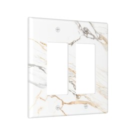 LWDZLHD White Gold Marble Light Switch Cover 2 Gang Double Rocker Wall Plate Decorative Electrical Faceplate for Bathroom Bedroom Kitchen 4.6" x 4.5"