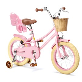 Glaf 12 14 16 20 Inch Girls Bike with Training Wheels for Kids Age 2-12 Years Old Toddler Girls Bike with Basket and Doll Seat Kids Bicycle Adjustable Seat (16 Inch with Training Wheels, Pink)