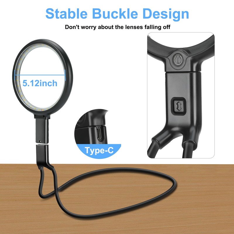Neck Magnifier Hands Free with Light, 10X 5.2 Large Magnifying