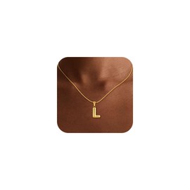 SLOONG Chunky Initial Necklaces for Women, 14K Gold Plated Snake Chain Necklace Dainty Alphabet L Pendant Personailzed Initial Letter Necklace Gold Jewelry Gifts