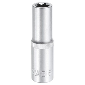 HARFINGTON E-Torx Socket 1/2" Drive E16 External Torx Deep Socket CR-V Steel 6 Point Spline Socket External Torque Star Female Bit Socket for Auto Repairs Home Maintenance DIY Hand-making