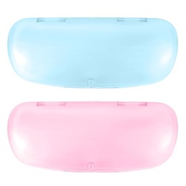 WANGSHIQI Hard Shell Glasses Cases, Frosted Translucent Eyeglasses Case For Women,Plastic Glasses Case Hard Shell With Magnetic Closure (Blue+Pink)
