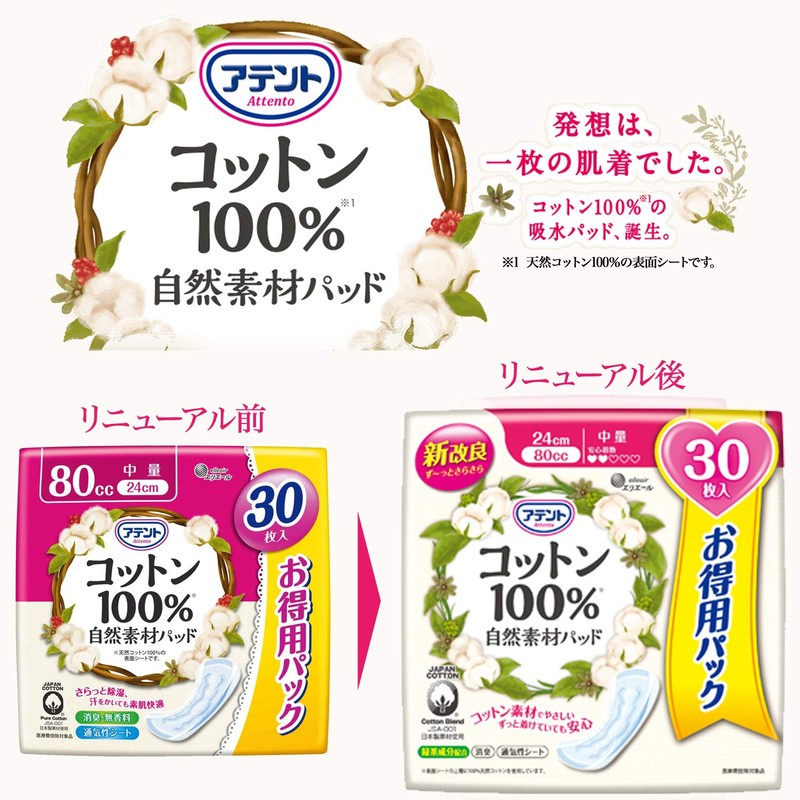 Attent Cotton Pads, 100% Natural Material, Medium Weight, 30 Sheets