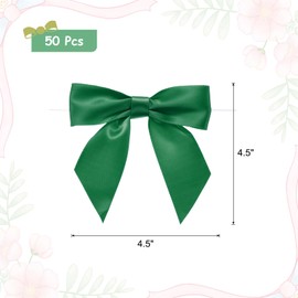 MECCANIXITY 50 Pcs Pre-Tied Bows Satin Ribbon Bows 4.5" Twist Ties Gift Bows for Craft DIY Candy Bags Christmas Wedding Decor Party Treat Bags Emerald Green