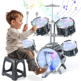 Kids Drum Set for Toddlers 1-3, Upgraded Jazz Drum Set for Kids, Musical Instrument Toys & Lights & All Plastic, Percussion Beginner kit for Boys Girls Toddlers Aged 3-5 5-7