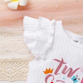 Happy Town Toddler Baby Girl Two Sweet 2nd Birthday Outfits Shorts Set Bowknot 2T Shirts Summer Clothes with Headband (1-2T,Dinosaur Two Sweet)