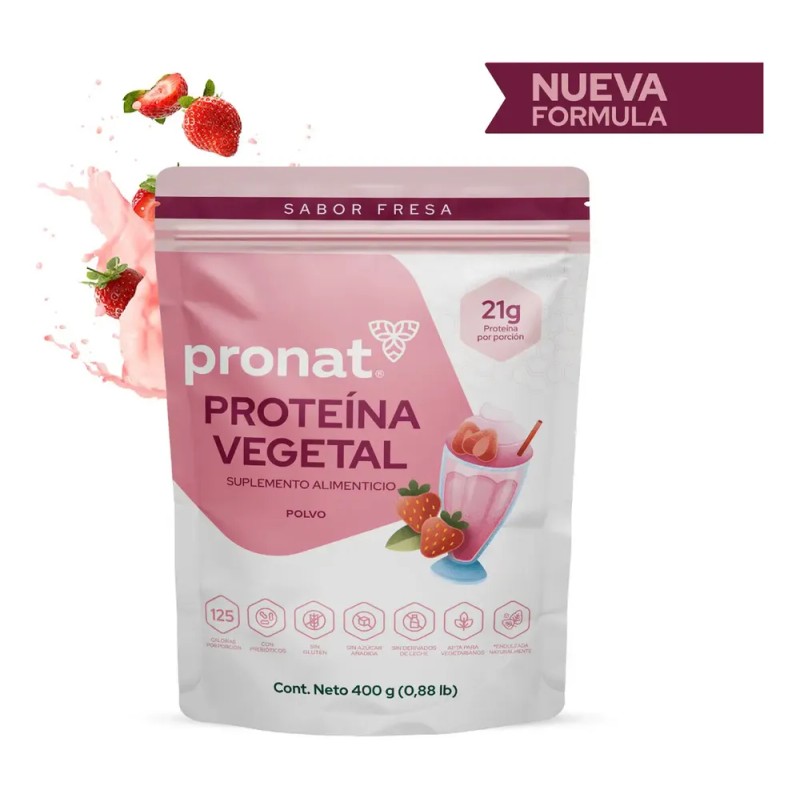 Proteína Vegetal Sabor Malteada de Fresa Pronat 400 g