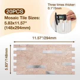 Peel and Stick Backsplash Tile - Waterproof, Removable PVC Wall Sticker - 3D Faux Stone/Marble/Brick White Accent Panels for Renters - Ceramic Shower, Stove & Countertop Protection 20 Tiles，9 sq. ft