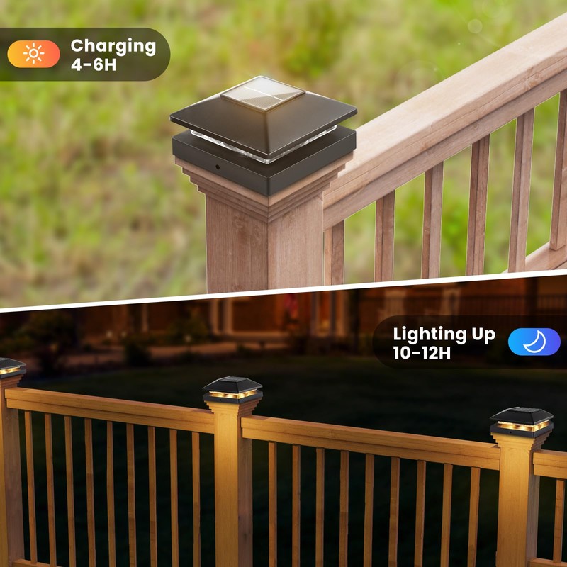 Solar Post Cap Lights Outdoor 8pack, Black Waterproof Solar Powered
