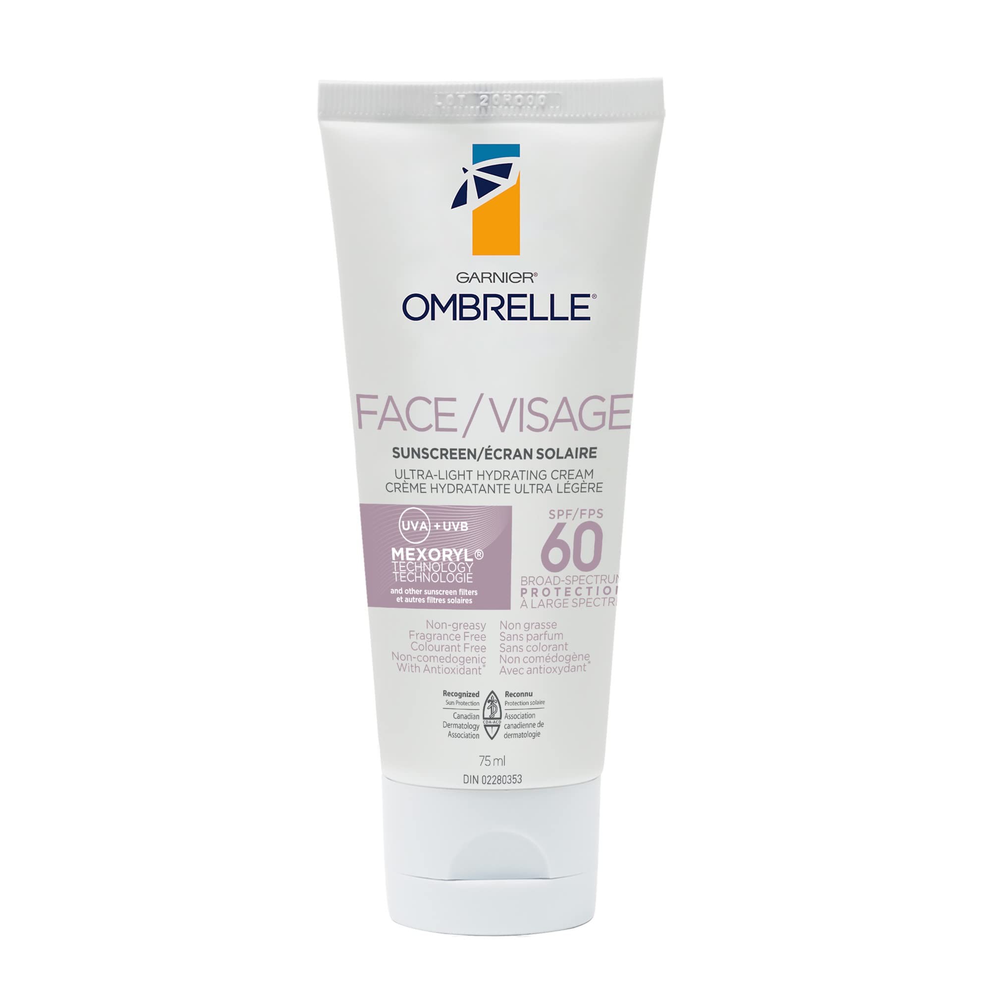 Garnier Ombrelle Sunscreen Ultra-Light Face Cream with Antioxidant, SPF 60, UVA UVB, 75 mL