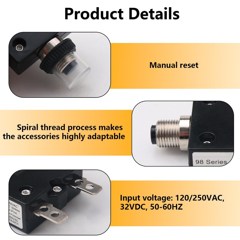 Thermal Circuit Breaker 20 Amps, Push Button Manual Reset Circuit