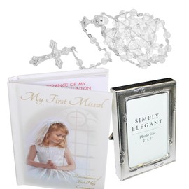 First Holy Communion Missal Book, Rosary Beads and Photo Frame Gift Set Girl 8419