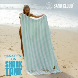 Sand Cloud Turkish Beach Towel - 100% Organic Cotton Turkish Bath Towels - Ultra Soft, Sand Free & Quick Dry Towel for Beach, Pool, or Picnic Blanket - As Seen on Shark Tank - Stripe (Mint)