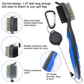 QINIZX 3 Pack Golf Club Brush and Club Groove Sharpener Cleaner Tool Set with Retractable Zip-line Carabiner, U & V-Grooves, Re-Grooving and Cleaning Tool Kit Portable for Golf Club Bag Accessories