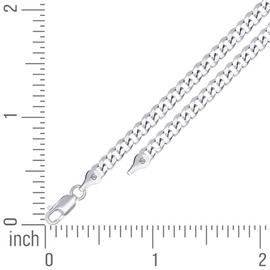 JewelryWeb 925 Sterling Silver Solid Super Flat Comfort Curb Chain Rhodium 3.7mm Bracelet 7 Inch Link-Bracelet for Women and Men