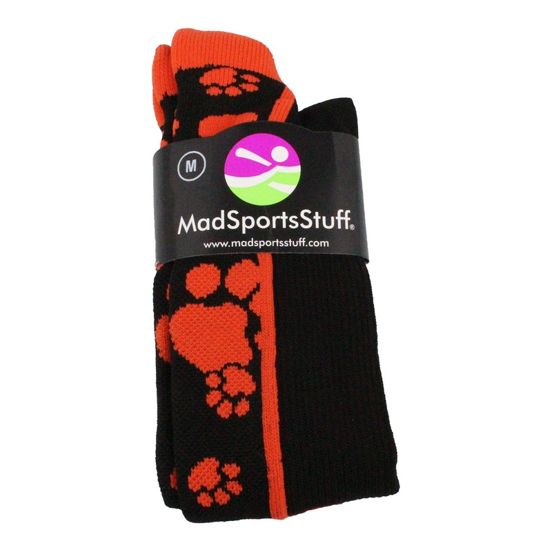 Crazy Socks with Paws Over the Calf (Black/Orange, Large)