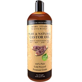 Mary Tylor Naturals Aceite de ricino orgánico de 16 onzas, certificado USDA por Mary Tylor Naturals, prensado en frío, sin hexano, 100% puro, increíble hidratante para piel y cabello, estimula el crecimiento para cabello, pestañas y cejas