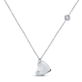 Sterling Silver Womens Round Diamond Fashion Heart Necklace 1/20 ctw 149691