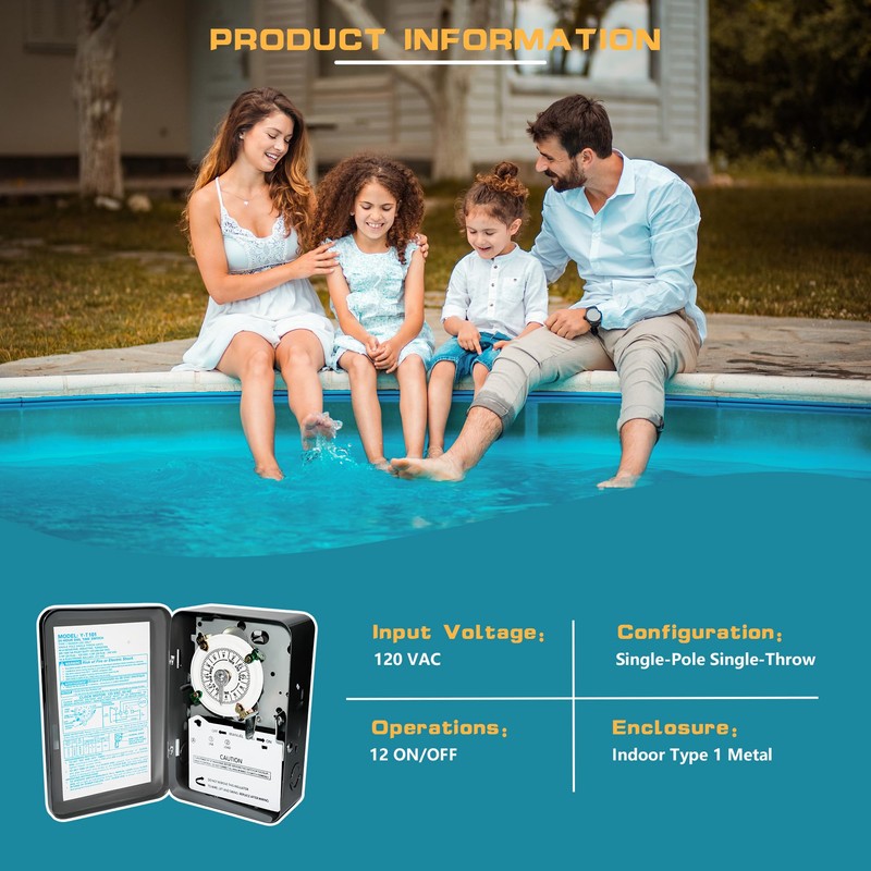 T101 Electromechanical Timer Switch 12 ON/Off Operations-Manual Override & Included