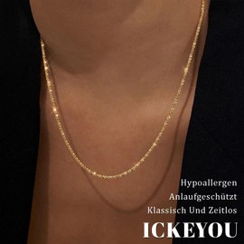 ICKEYOU Multilayer Gold Chains for Women Dainty Gold Chain Choker Necklaces Circle Paper Clip Chain Snake Herringbone Pattern Cuban Link Adjustable Simple Gold Jewellery, Metal, No Gemstone