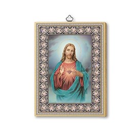 Fratelli Bonella | Sacred Image on Poplar MDF Wood, 6 mm of the Sacred Heart of Jesus, Made in Italy