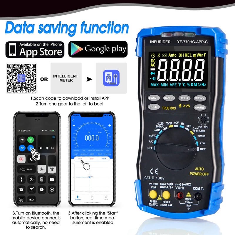 Digital Multimeter, Voltage Meter for AC/DC Voltage Current, Current Meter