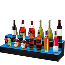 VEVOR LED Lighted Liquor Bottle Display Shelf, 2-Step 40-inch LED Bar Shelves for Liquor, Illuminated Home Bar Shelf with RF Remote & App Control 7 Static Colors 1-4 H Timing, Acrylic Lighted Shelf for 20 Bottles