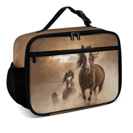 PrelerDIY Running Horse Reusable Lunch Box Insulated Lunch Bag Cooler Bag Lunchbox Meal Food Container Tote Bag for Women Kids Girls Boy School Camping Hiking Picnic Beach Travel