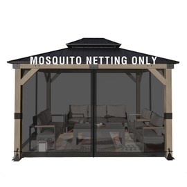 Aoodor 12x14 ft Gazebo Mosquito Netting, Replacement 4-Panel Sidewalls with Double Zippers for Patio, Backyard, Deck, Lawn (Netting Only, Black)