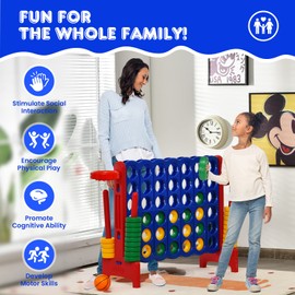 Fireflowery 4-to-Score Giant Yard Game, Jumbo 4-in-A-Row Giant Game Set w/ 42 Rings, Quick-Release Slider, Basketball Hoop,Game Outdoor Kids & Adult Size, Jumbo Yard Game(Red)