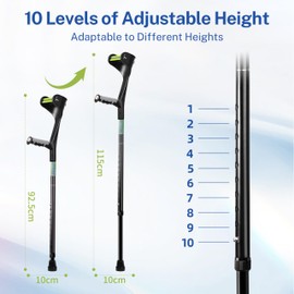 Forearm Crutches for Adults,Open Cuff,Handle with Light Reflector,Foldable and Height-Adjustable Elbow Crutches,High Density Sturdy Aluminum,A Pair, Black