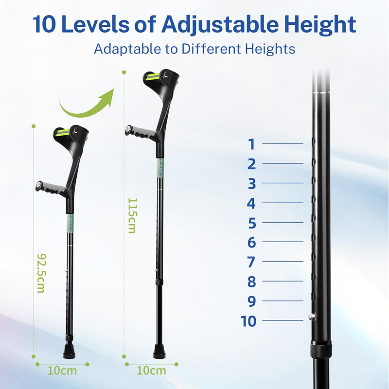 Forearm Crutches for Adults,Open Cuff,Handle with Light Reflector,Foldable and Height-Adjustable