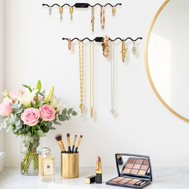 Jewelry Holder Organizer Wall: 12" Wavy Necklace Storage Rack, Anti-Scratch