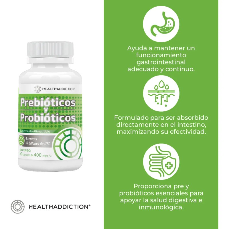 HEALTHADDICTION - Probióticos y Prebióticos Fórmula Avanzada con 4 Cepas,